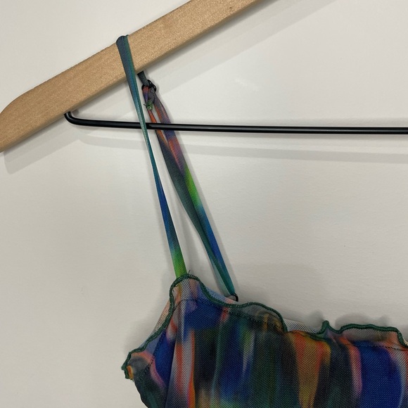 Urban Outfitters Moxie mesh multi colored lettuce hem mini slip dress XS - Picture 4 of 10